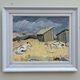 Mid 20th century "before the rain" swedish landscape animal cow oil painting, framed