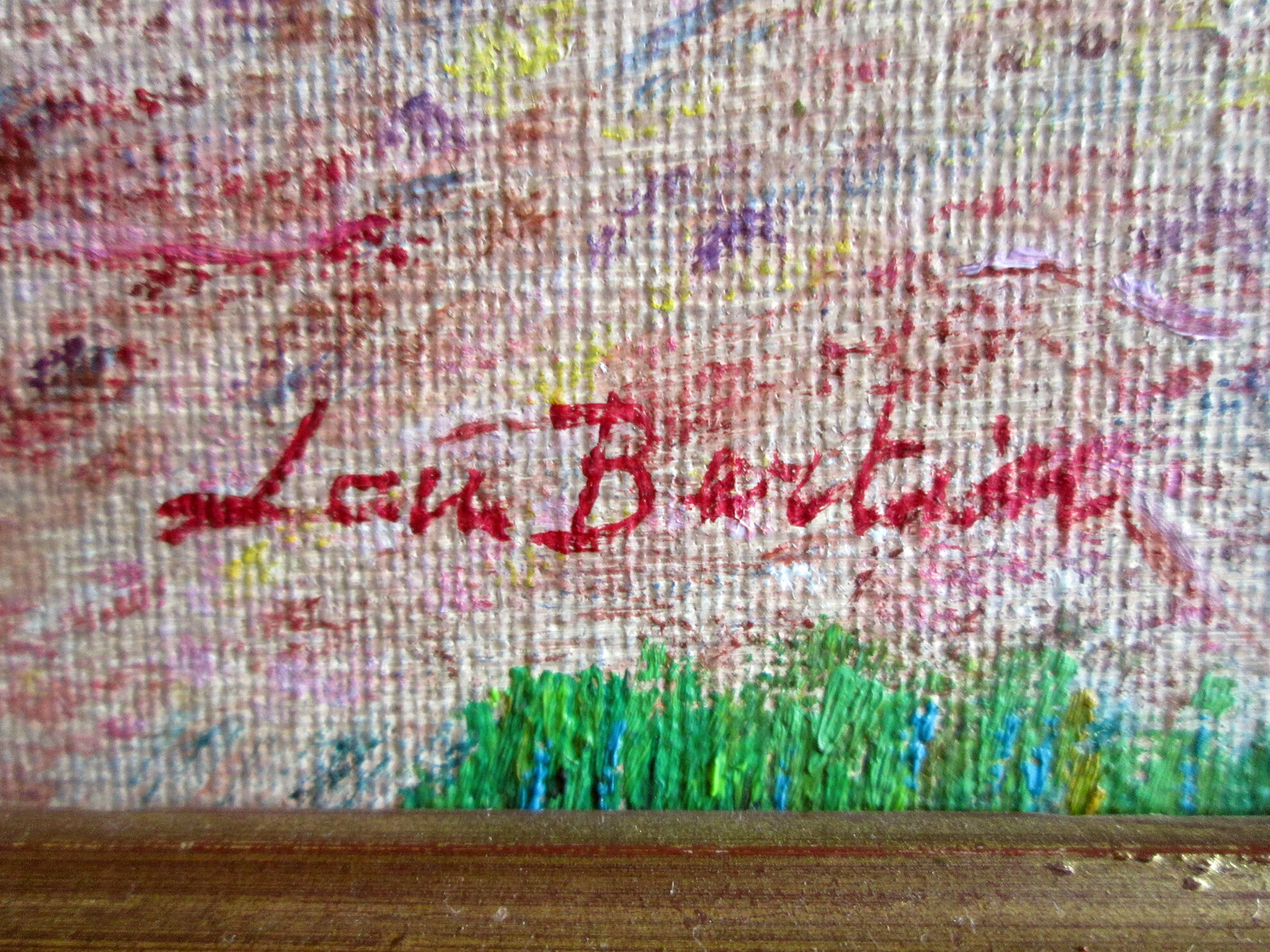 Peinture vintage huile sur toile - paysage par Lou Bertin