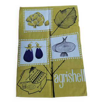 Vintage agrishell vegetable print tea towel