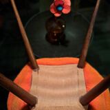 Set of 3 chairs, egg-shaped armchairs with compass legs, 1950