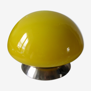 Lampe à poser veilleuse chevet bureau globe champignon jaune et métal déco bibliothèque