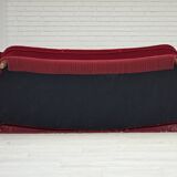 1960s, Danish 3-seater curved sofa, red furniture velour