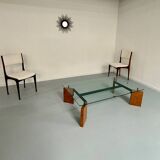 Old coffee table in glass and magnifying glass, French design Paul Michel, year 70