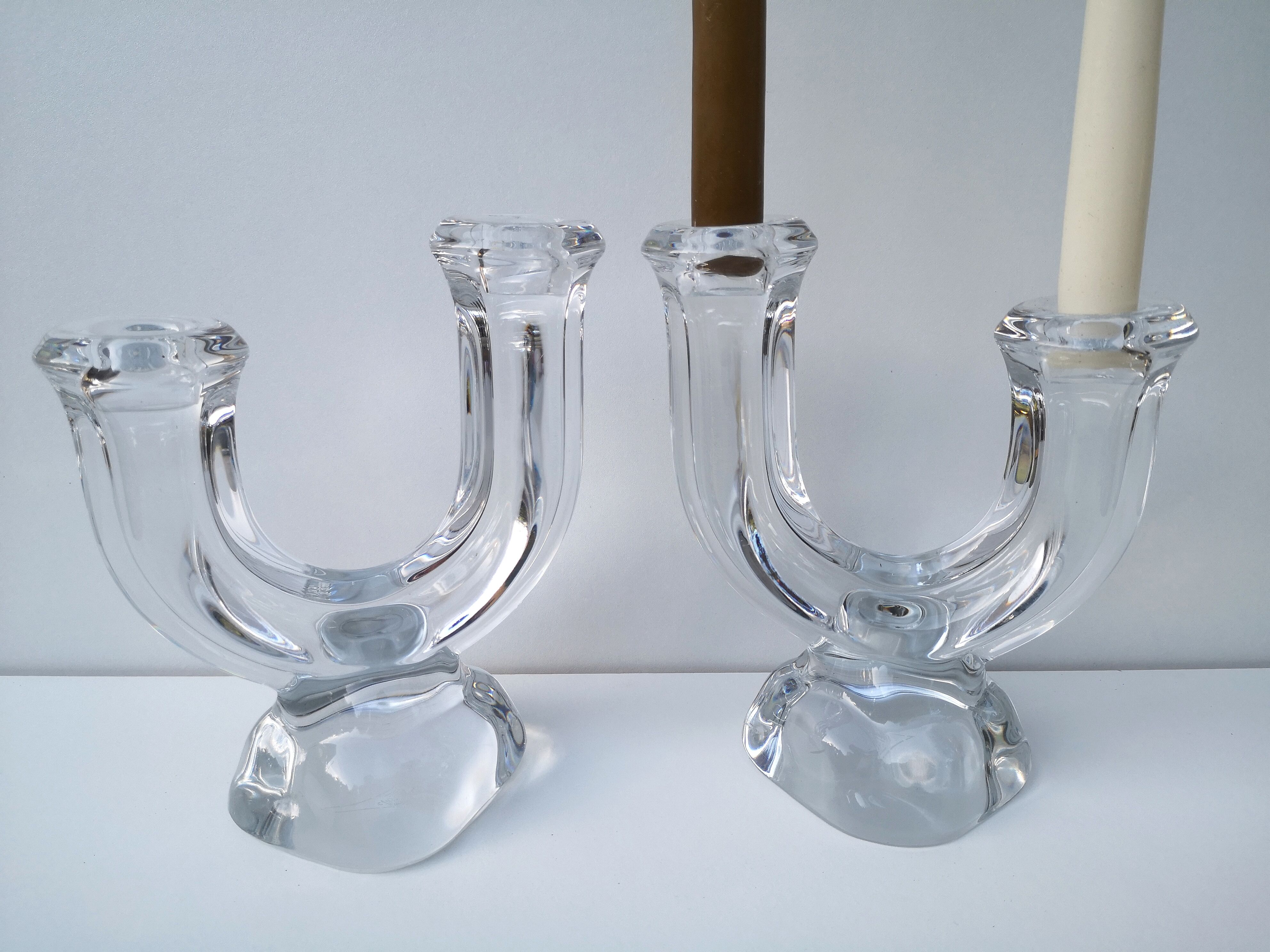 Duo of crystal candle holders