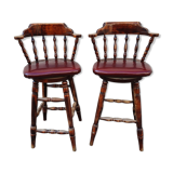 Western style bar stools in oak and red skai