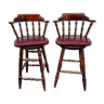 Western style bar stools in oak and red skai