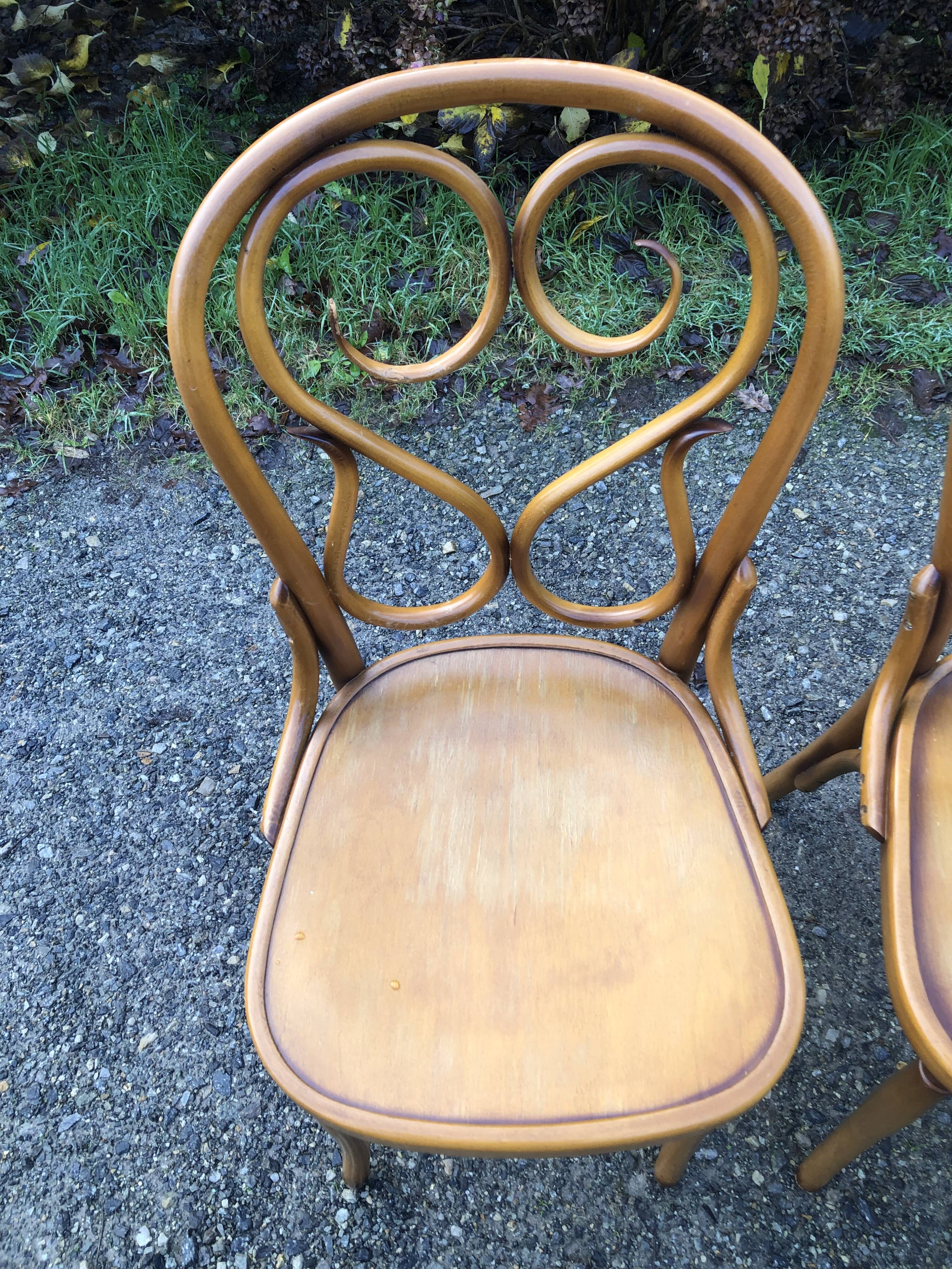 4 Thonet style bentwood chairs in beech.