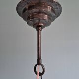 Venetian pendant light in blown glass and wrought metal, mid-20th century