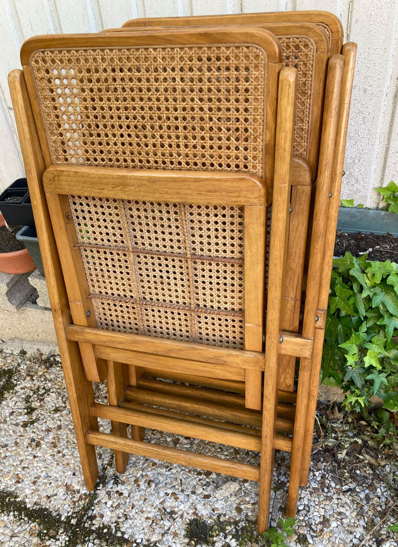 Lot de 3 chaises pliantes en bois et cannage