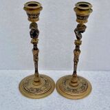 Pair of candlesticks old decor medallion a l antique signed F.Barbedienne