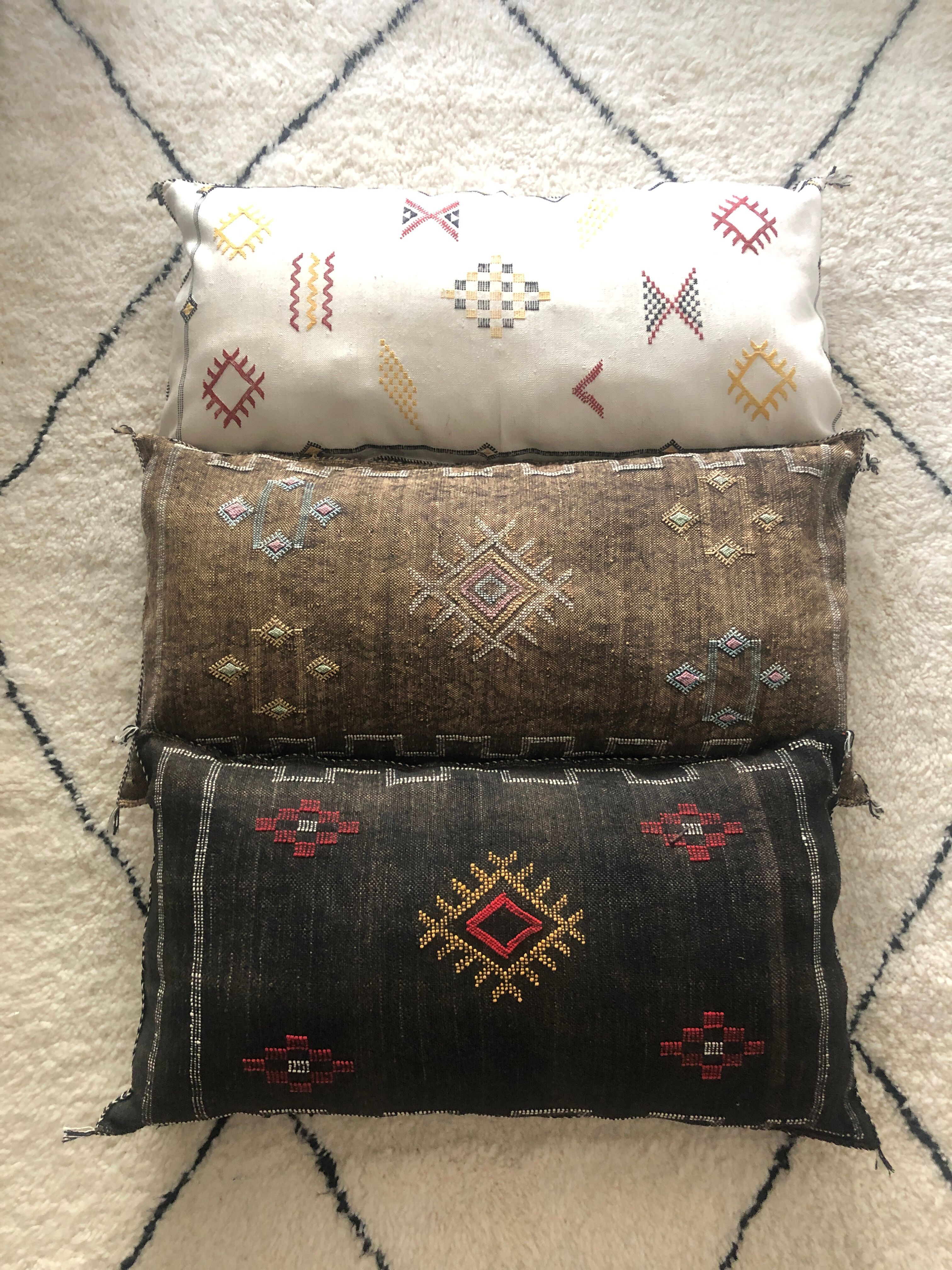 White Sabra Catus Silk Cushion