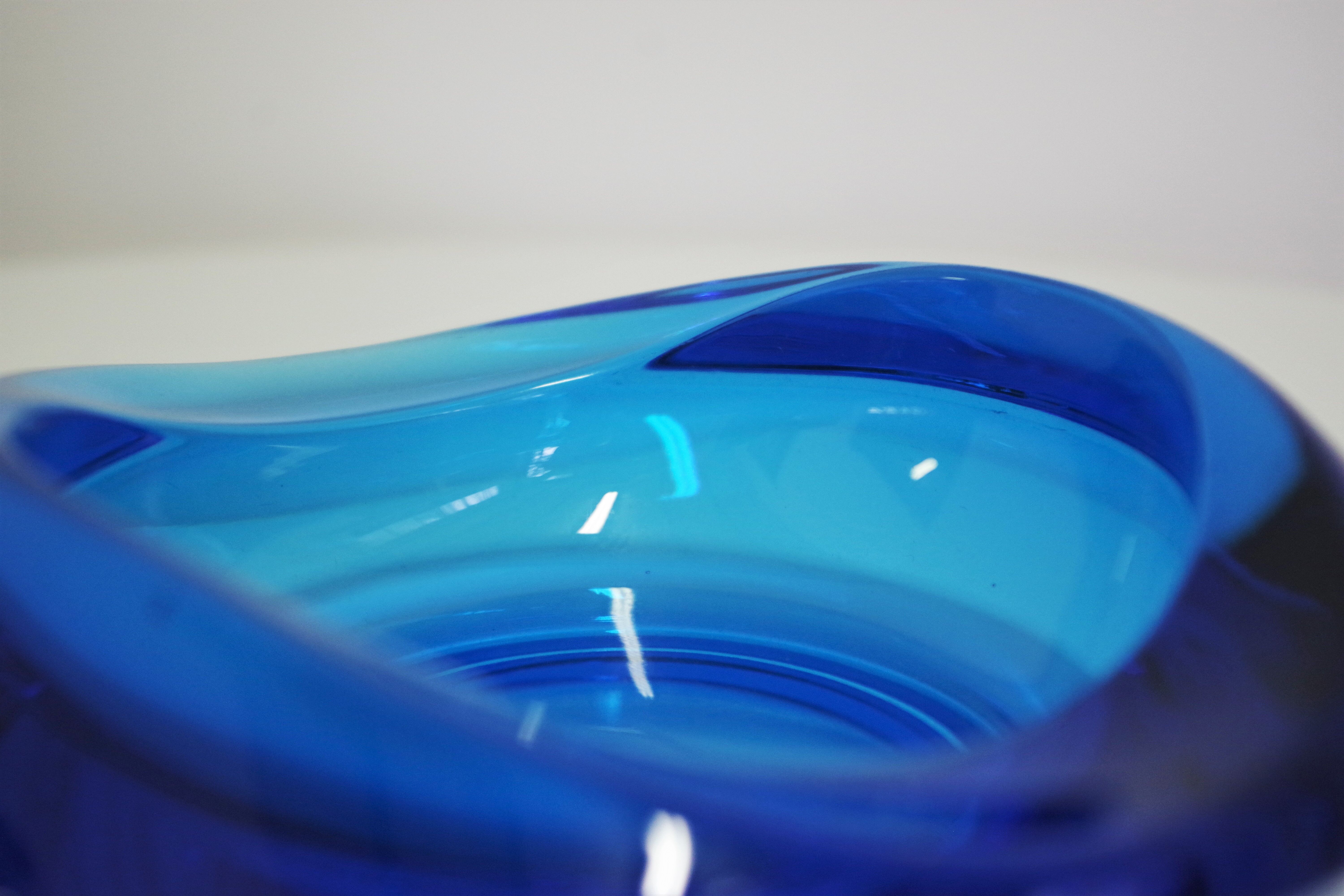 70s blue glass ashtray