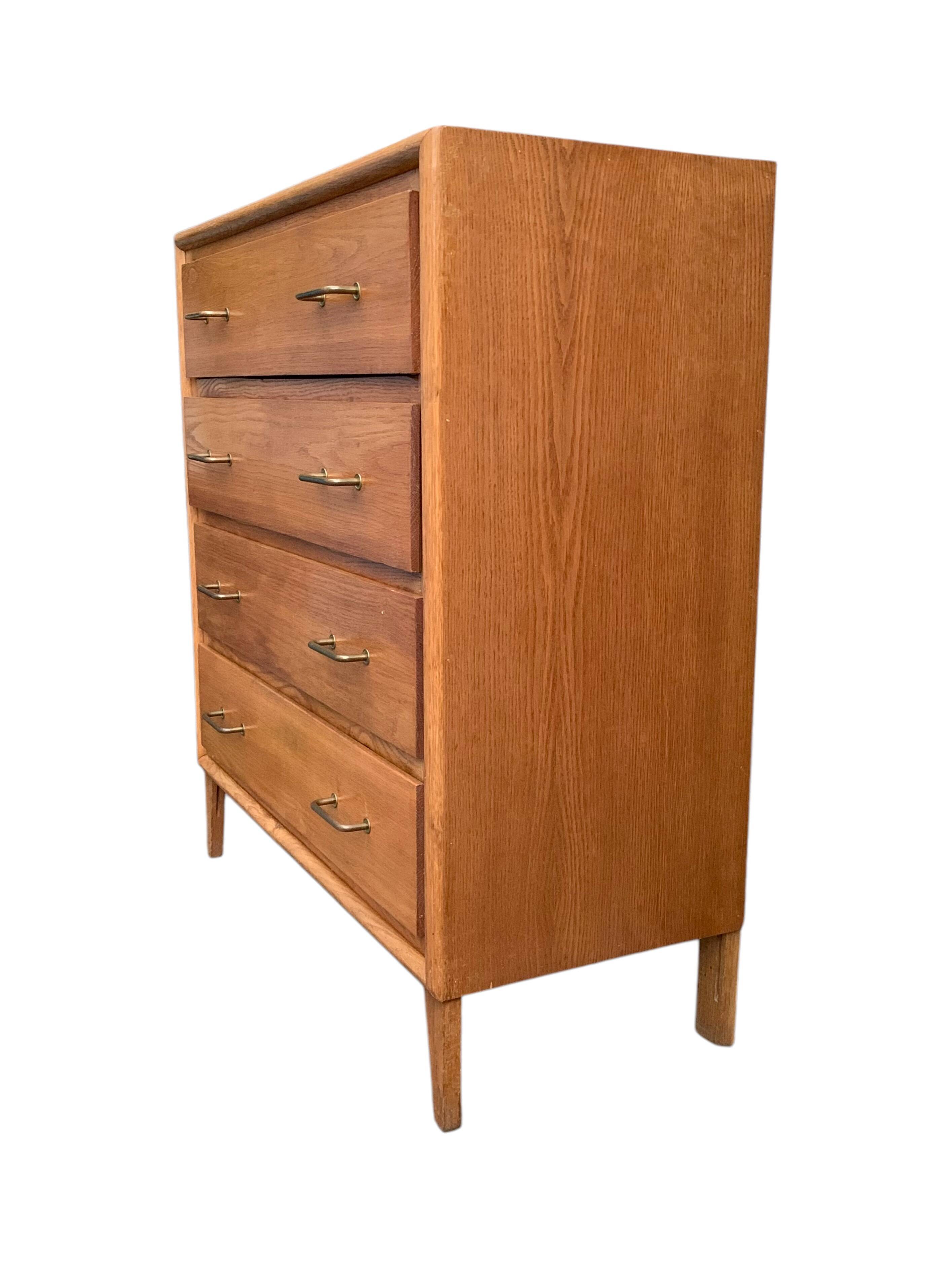 Vintage chest of drawers with compass feet, oak, original patina, 1950s