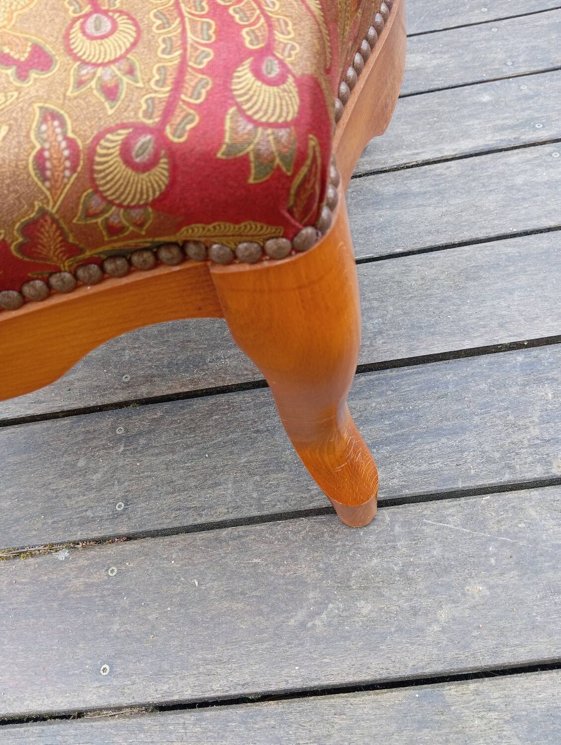 Louis XV style footrest stool pouffe wood and fabric