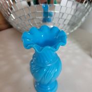Lace-edged blue opaline vase
