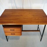Modernist vintage desk in wood and black lace-up steel