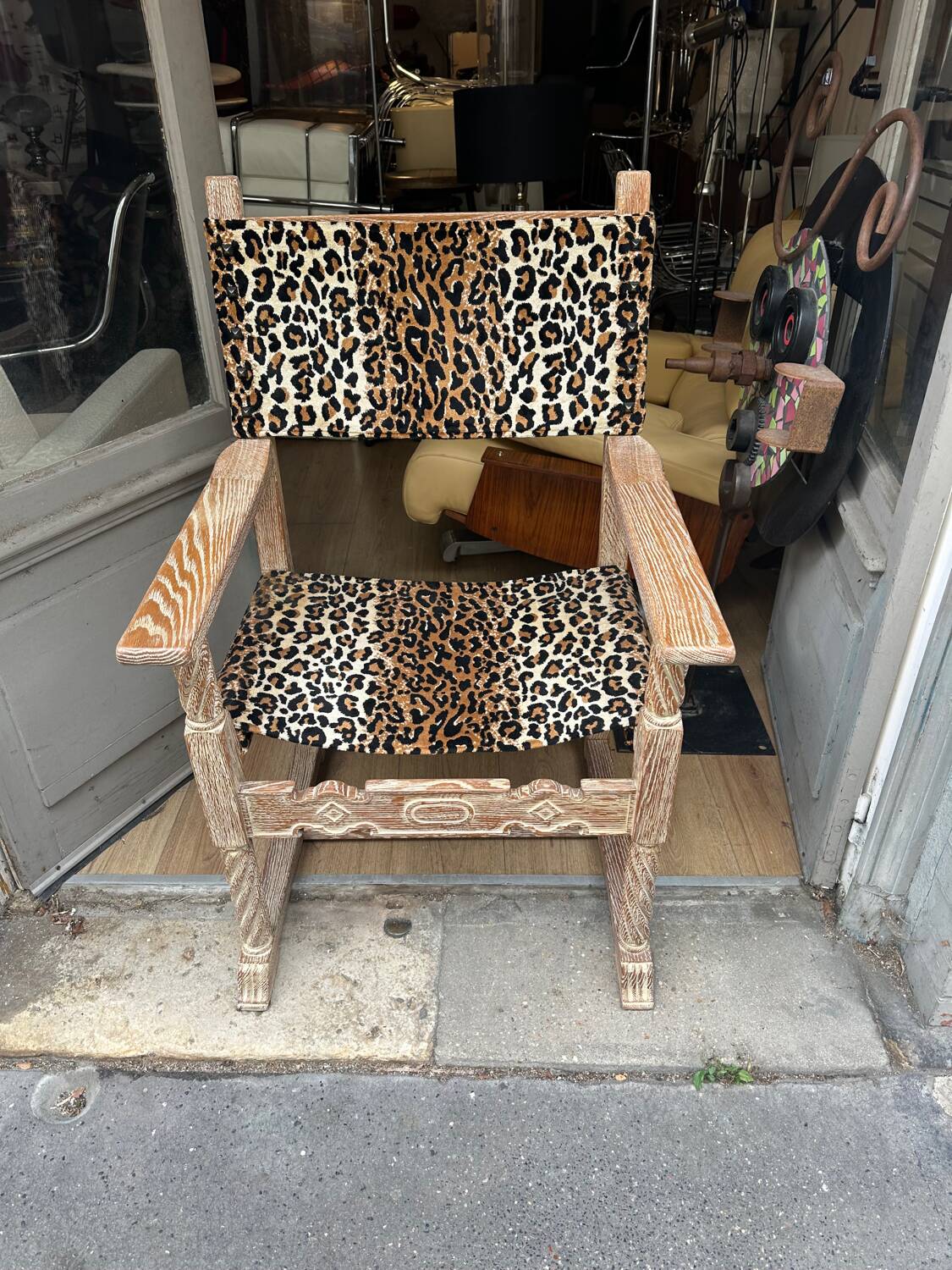 Vintage limed oak armchair