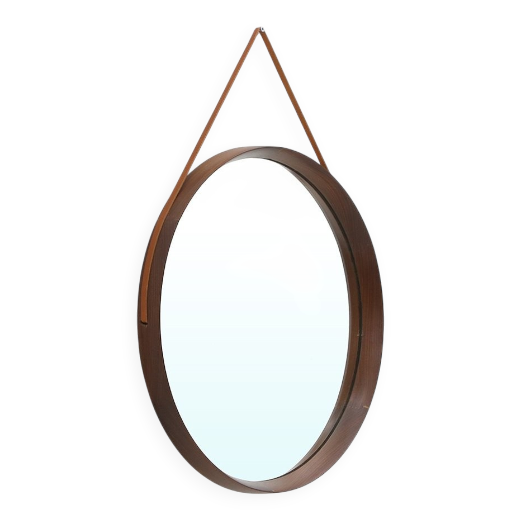 Round mirror with leather strap, 1960s