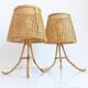 Mid-Century Bamboo and Cane Pair of Large Table Lamps By Louis Sognot, 1970s