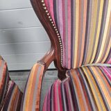 Pair of Louis Philippe armchairs in multi-colored striped velvet