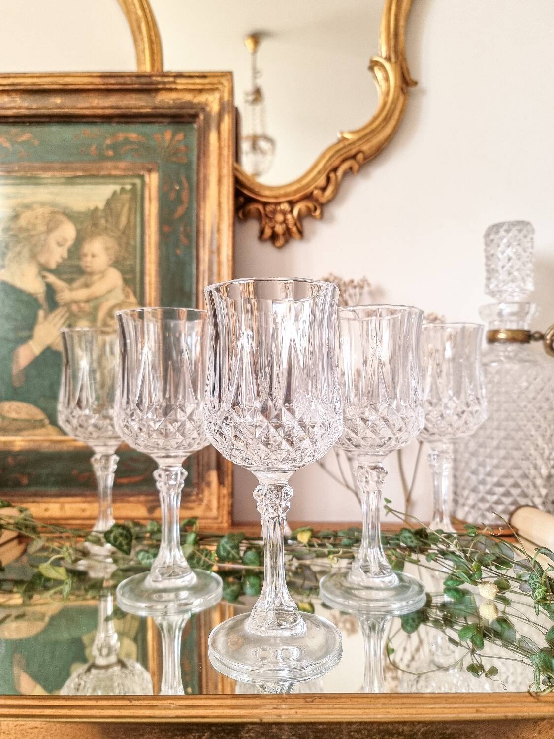 6 crystal stemmed glasses, Cristal d'Arques, Longchamp model