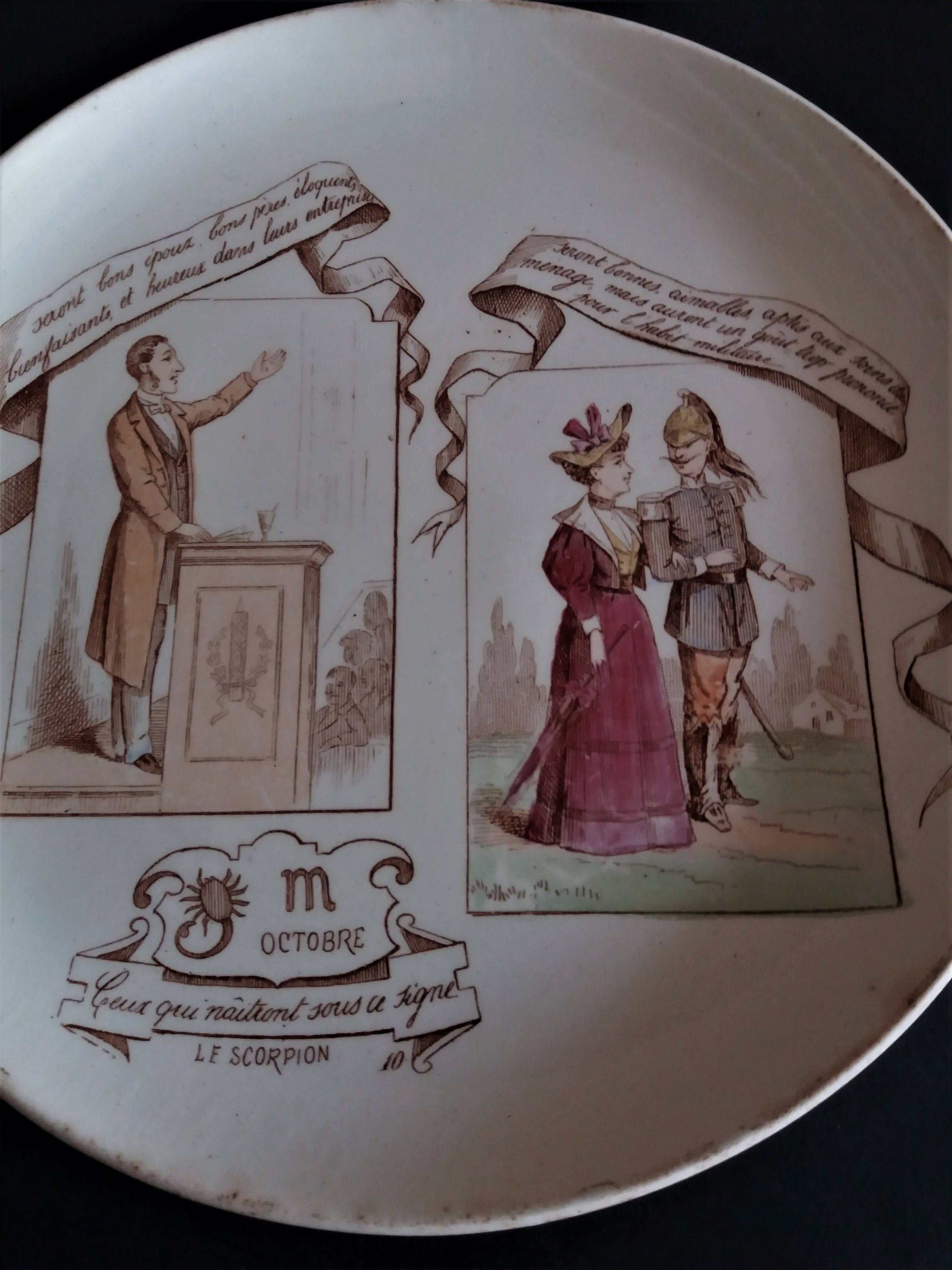 Plate themed horoscopes sign of the scorpion Creil and Montereau End 19th