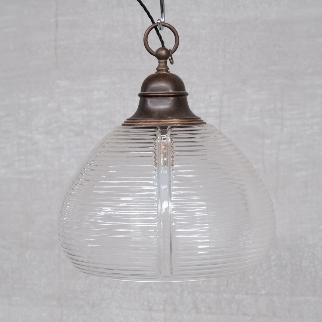 Large Mid-Century Brass and Glass Pendant Light