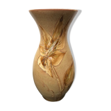 Vase Vallauris céramique beige décor fleurs ciselé vintage