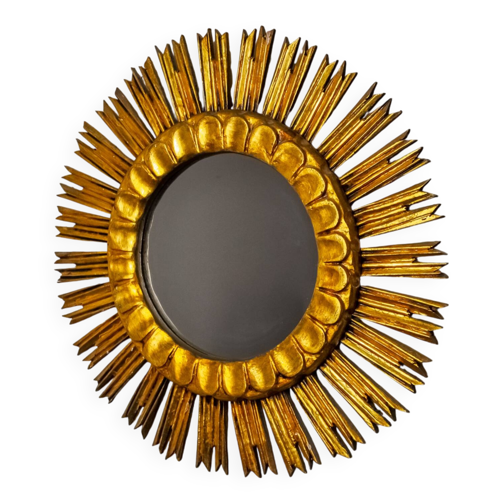 Miroir soleil en bois dorée, mid century, 54cm