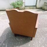 Leatherette and wood armchair moustache model