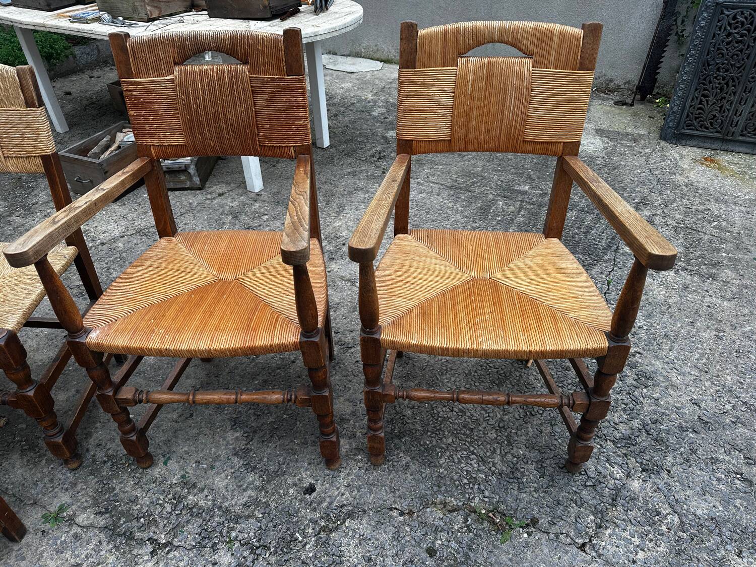 Set of 6 chairs and 2 armchairs, Brutalist style, 1950s