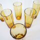 6 amber glass water glasses 1960