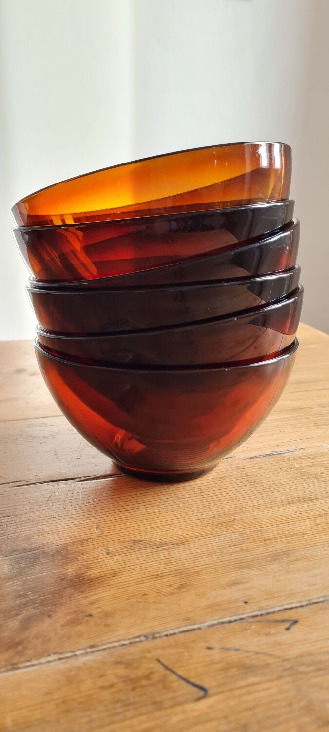 Set de 6 bols en verre ambré arcopal
