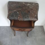 Antique inlaid bedside table with marble top