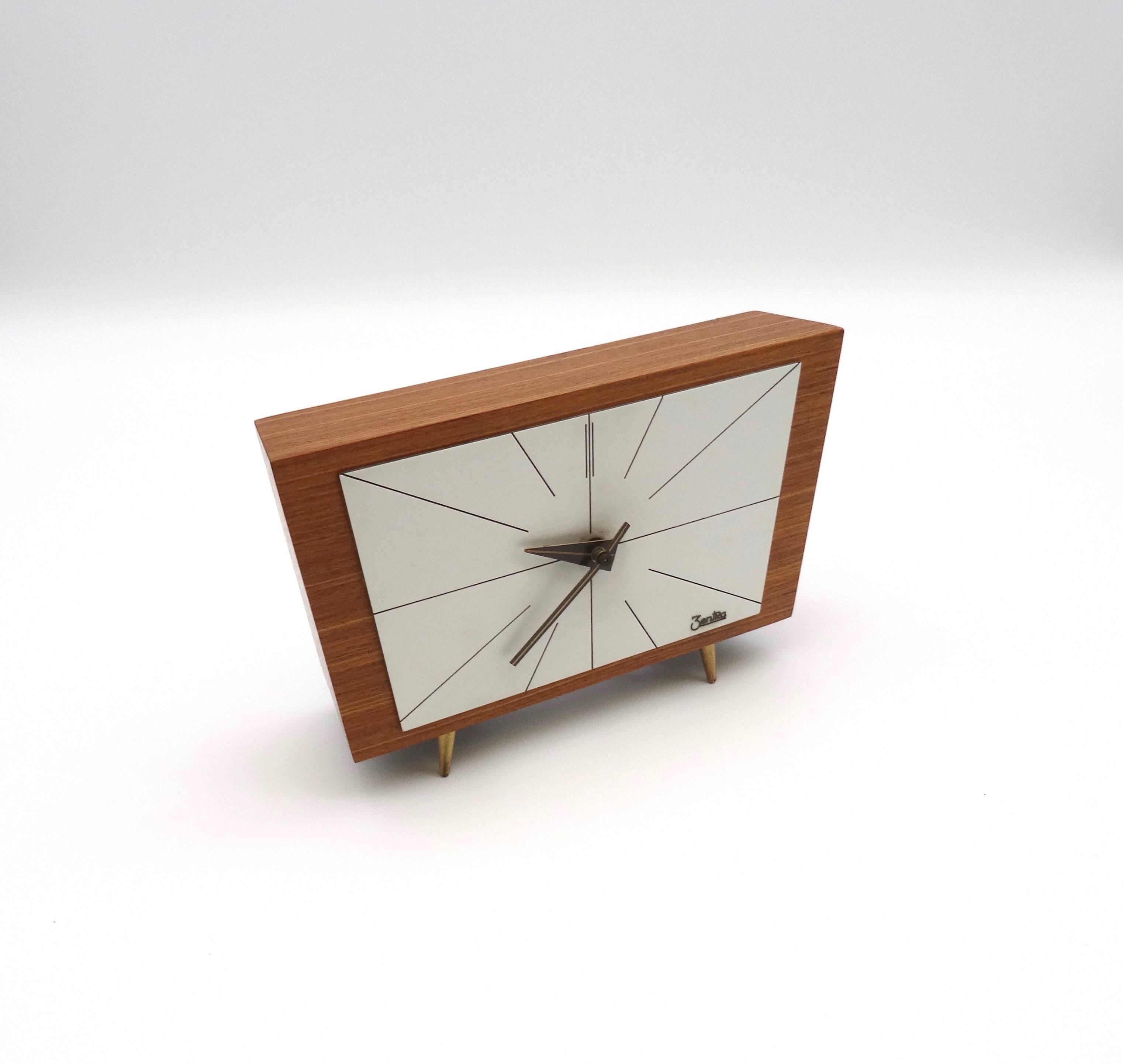 Rare mid century minimalist teak desk clock by zentra