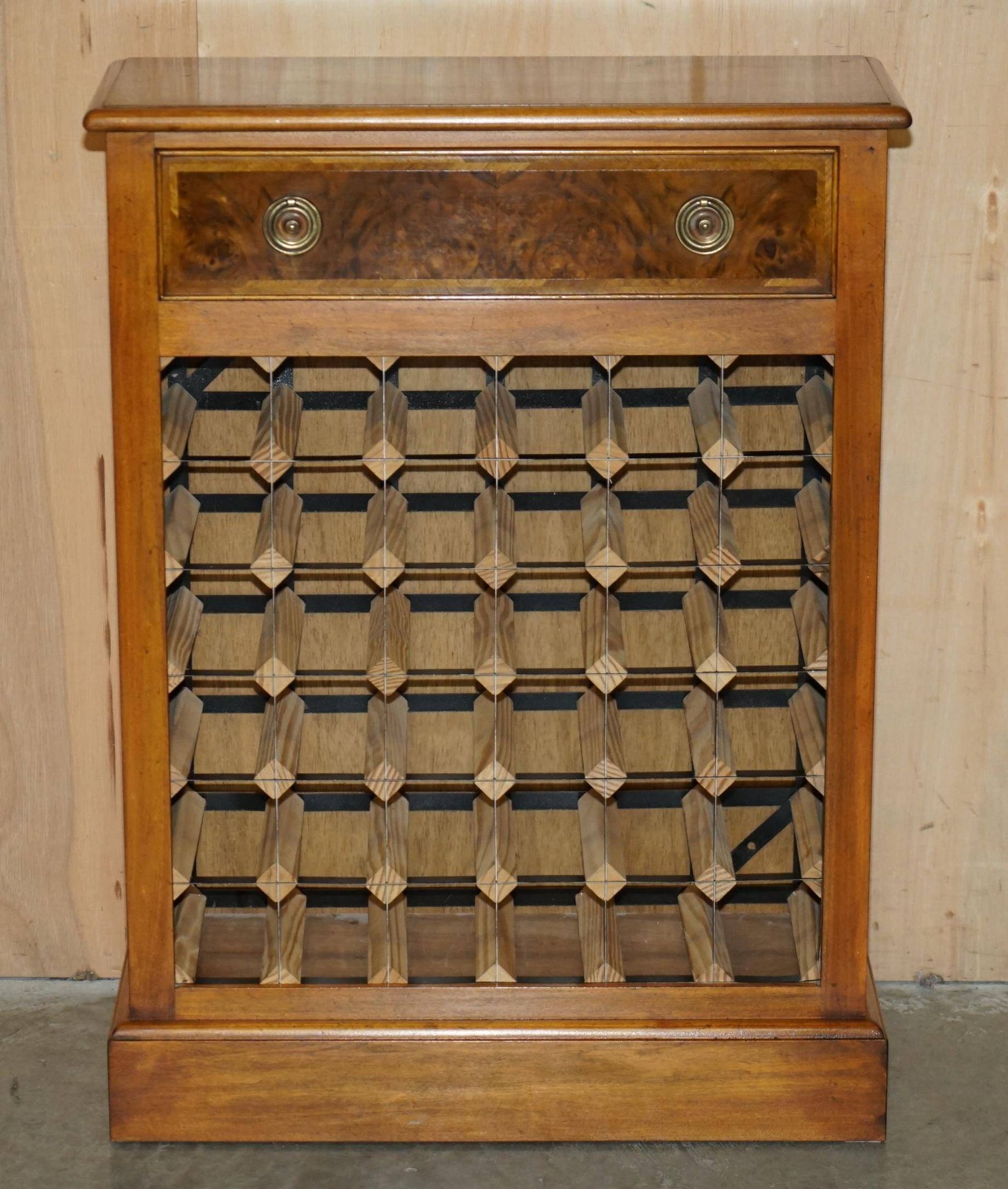 Flamed walnut sideboard for 36 bottles with drawer
