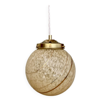 Vintage art deco globe pendant light in yellow and gold Clichy glass
