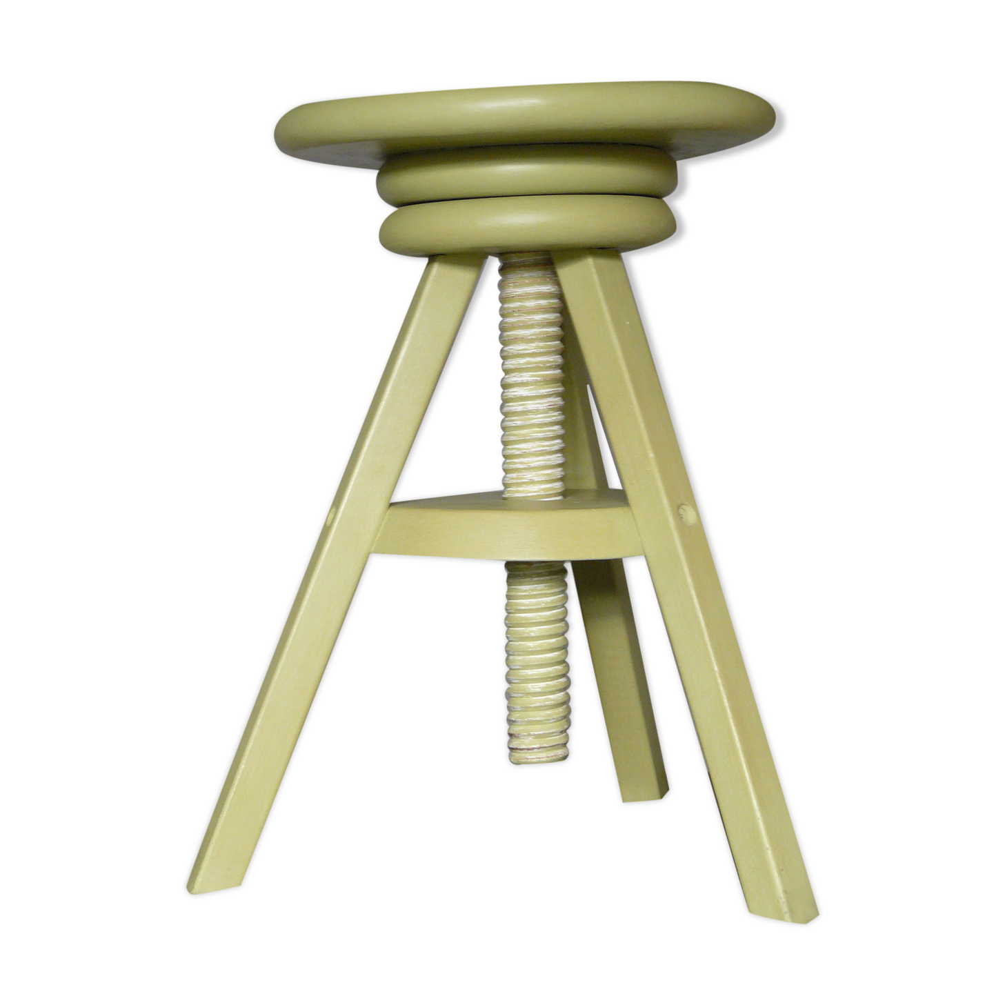 Painted and waxed wooden screw stool