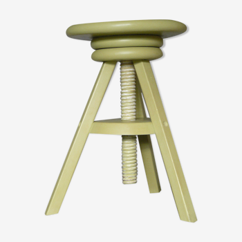 Painted and waxed wooden screw stool