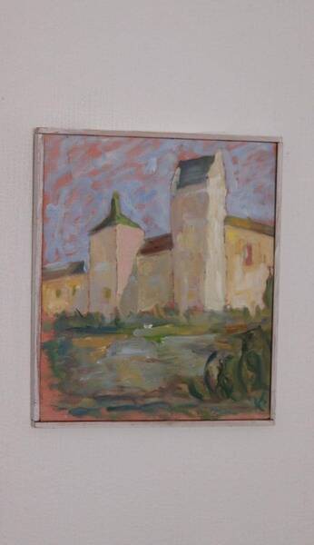 Original Swedish oil on canvas – “Castle” by Karen Heggestad – dated 2002 – vintage & framed – 28 × 33 cm (11.0" × 13.0")