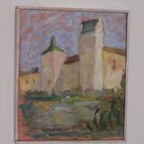 Original Swedish oil on canvas – “Castle” by Karen Heggestad – dated 2002 – vintage & framed – 28 × 33 cm (11.0" × 13.0")