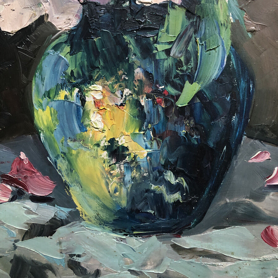 Old painting "Peonies" signed H.Dow