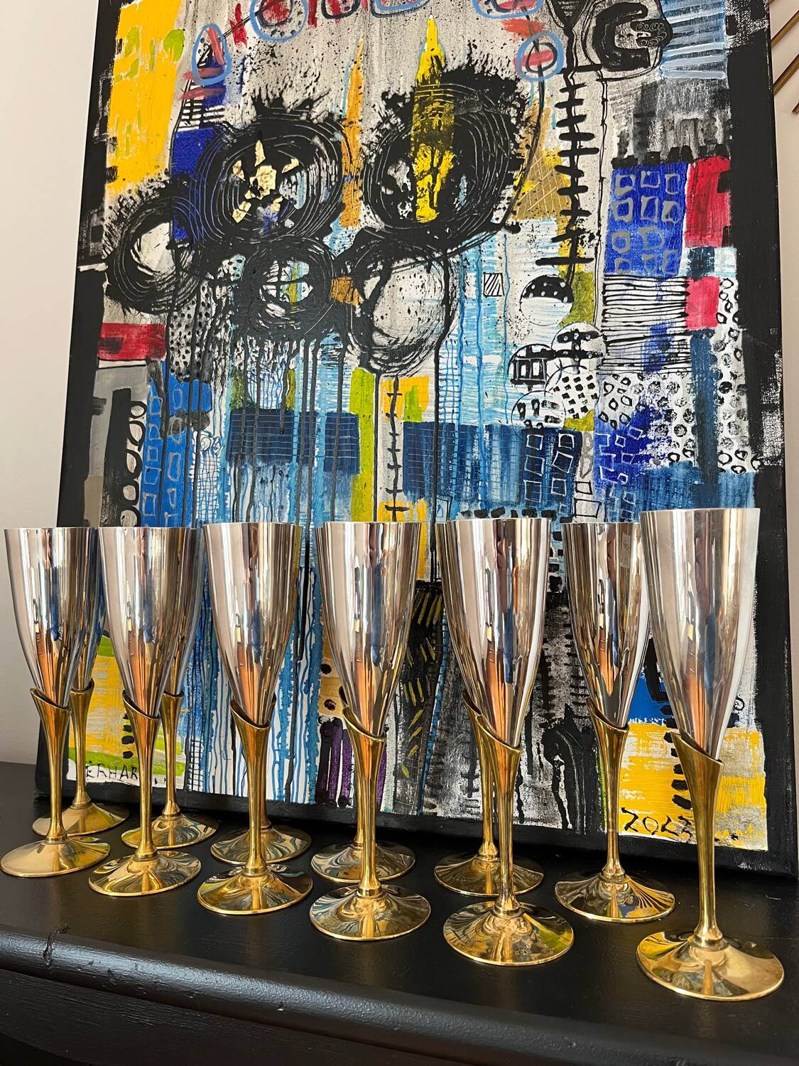 Service of 12 champagne flutes Orfèvrerie L'Ecuyer