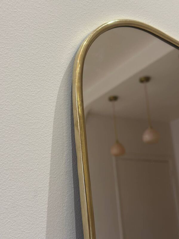 Miroir irrégulier organique trapèze barbier vintage Éden laiton doré