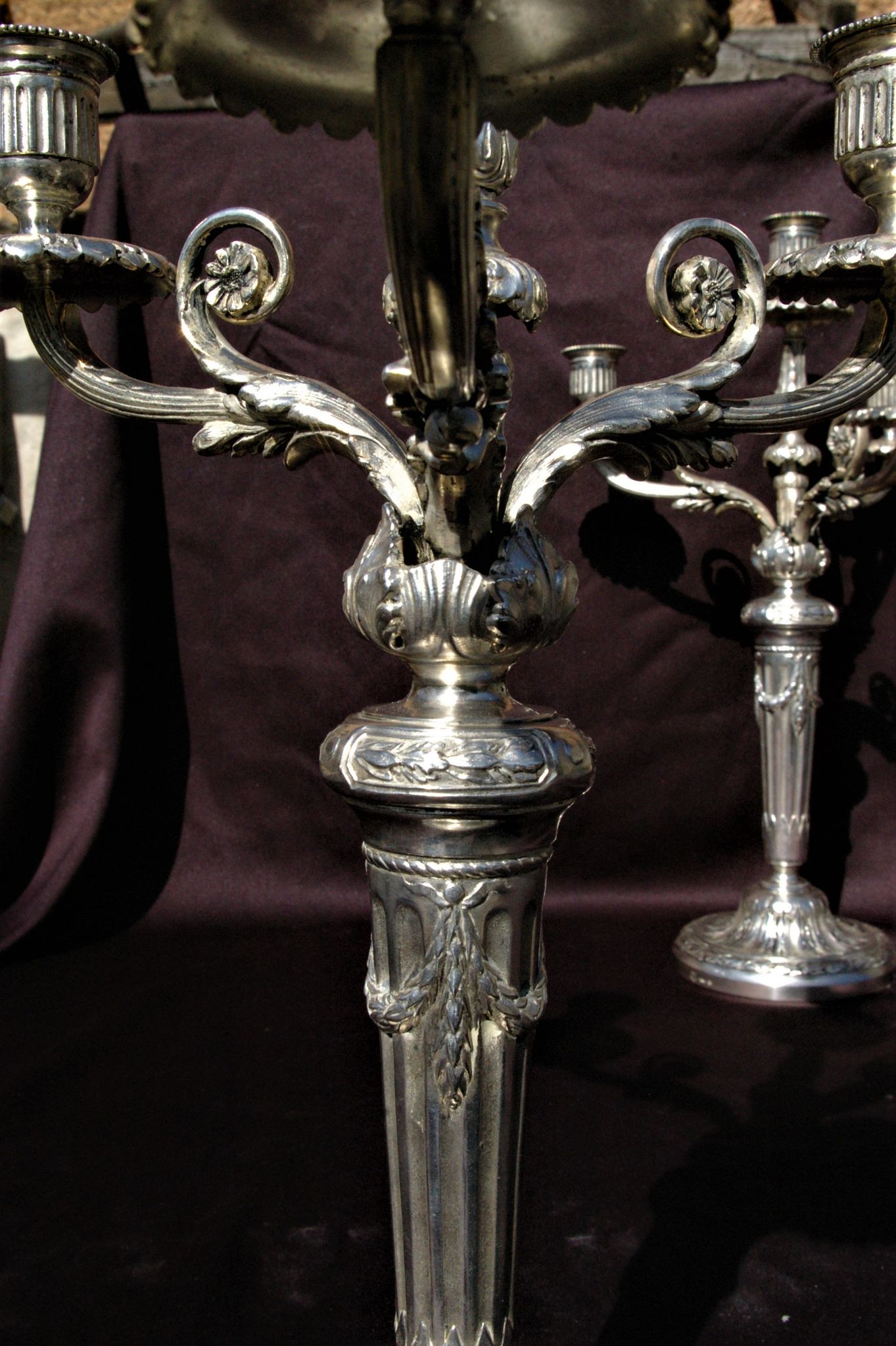 Gallia Christofle Paire 2 Candelabras Chandeliers Silver Bronze Louis XVI H45cm