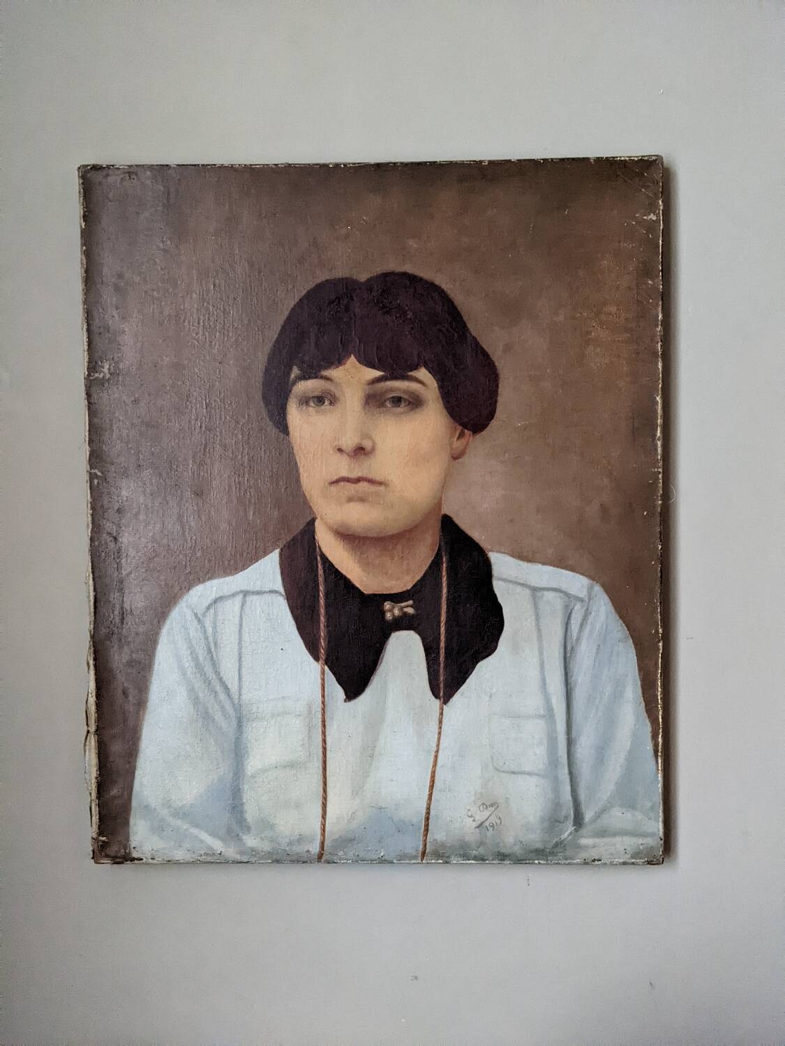 Antique painting, portrait, oil on canvas, bohemian country decor