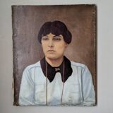 Antique painting, portrait, oil on canvas, bohemian country decor
