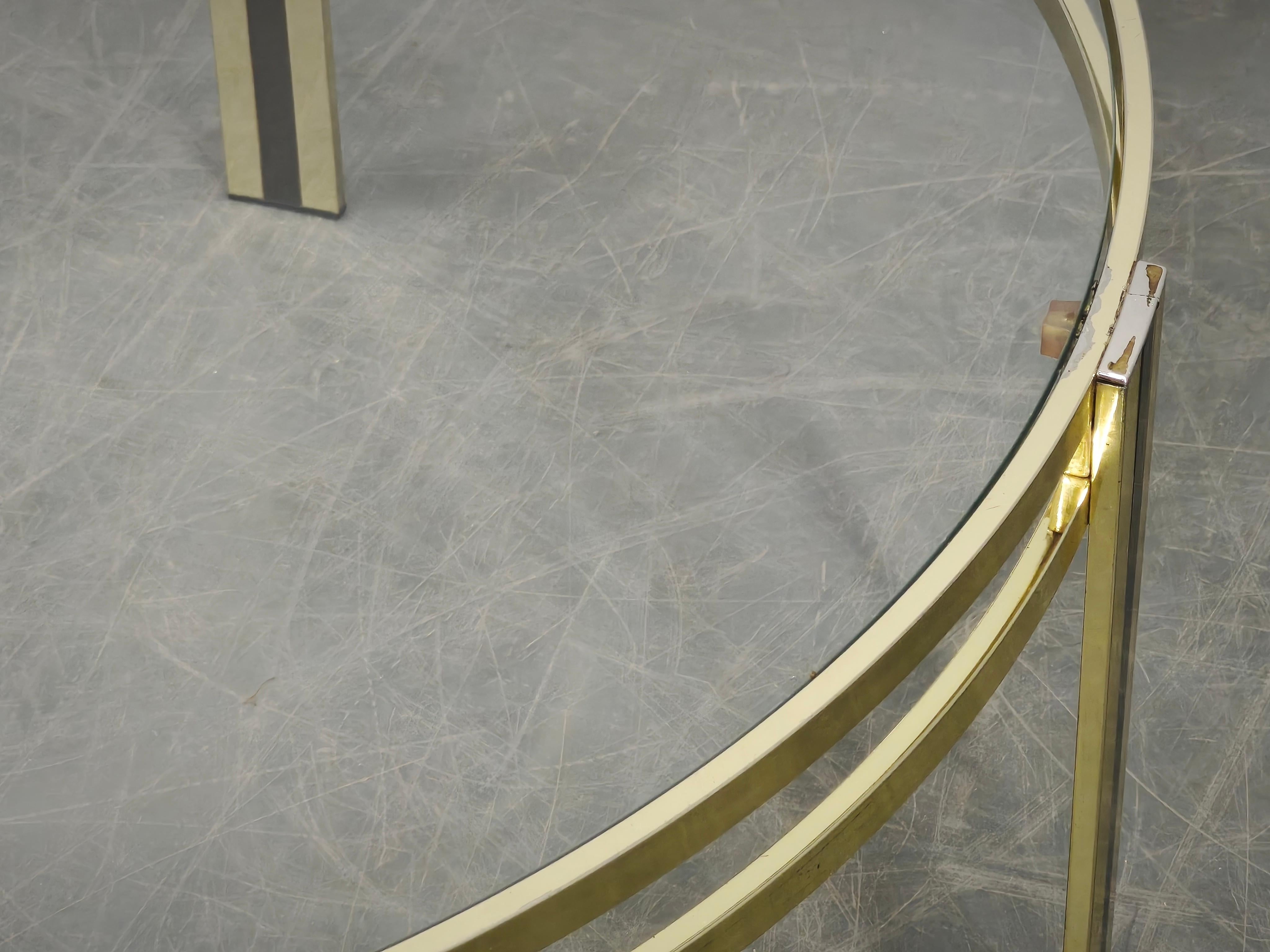 Italian Brass and Glass Round Coffee Table, 1970s