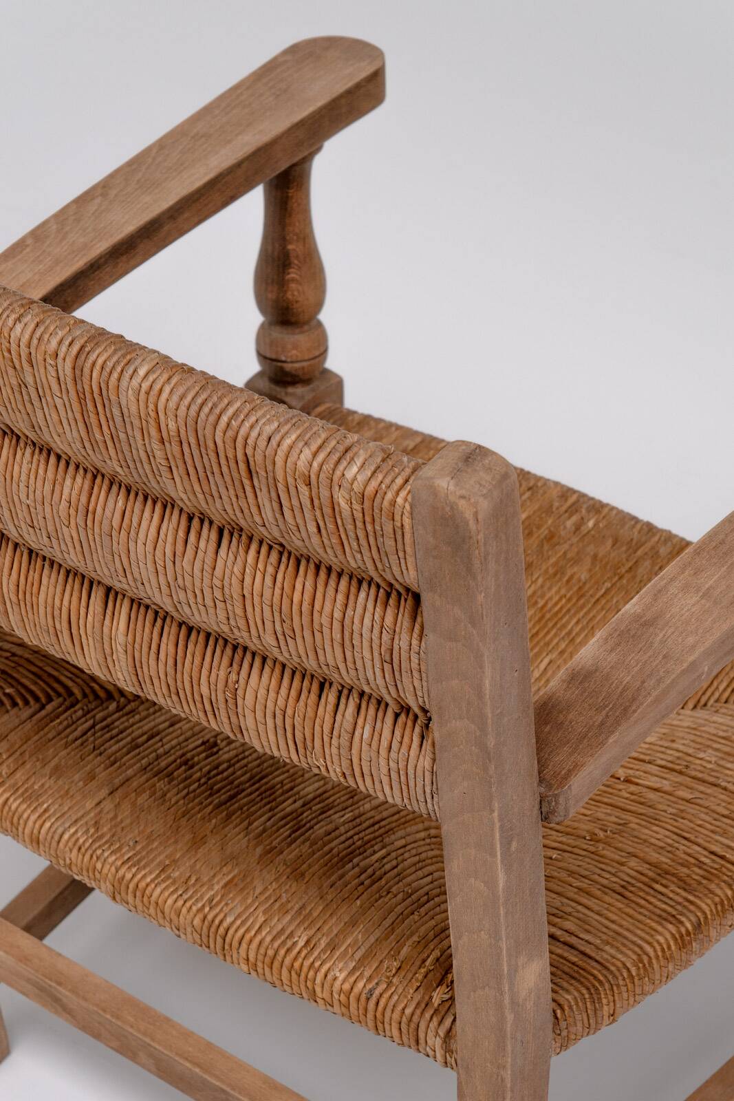 Pair of Rustic French Oak & Rush Armchairs, 1950s