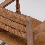 Pair of Rustic French Oak & Rush Armchairs, 1950s